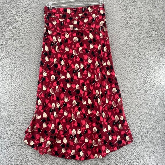 CAbi Skirt Womens 0 Corsage Red Pink Floral A Line Ruched Midi Flat Front Flowy - Picture 3 of 11